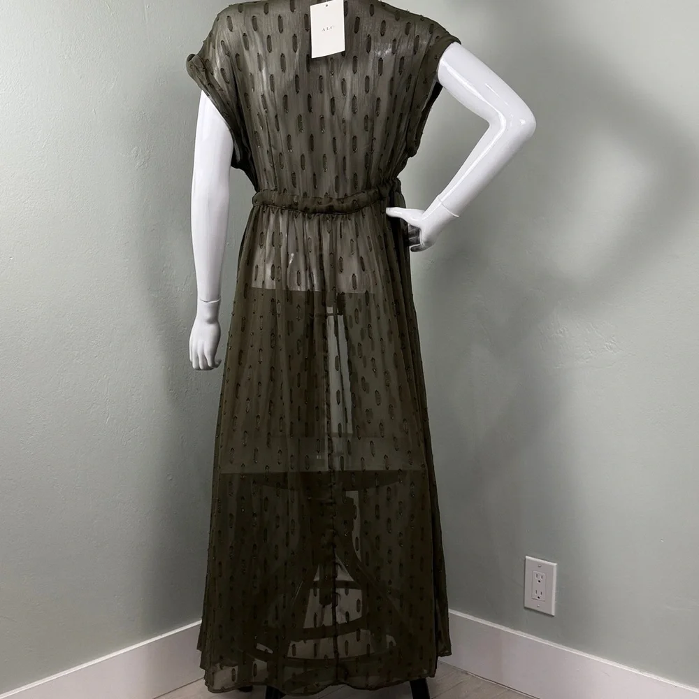 🫒Olive Sheer Dark Green Maxi CoverUp NWT! Quiet Luxury Festival Resort Beach - Picture 3 of 4
